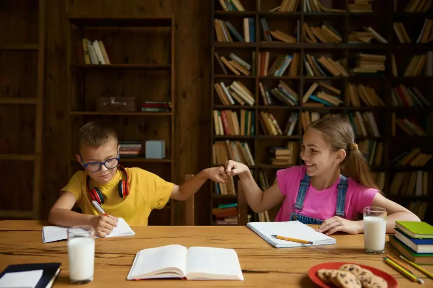 Friendly communication between brother and sister during homeschooling